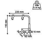 Potence magnétique avec 2 crochets plastique  - hauteur 110mm - profondeur 235mm_