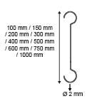 Double hook - galvanized metal - length 300mm - thickness 2mm - capacity 15mm_