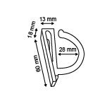 Plastic shelf clip with hook - fixing 60x18x13mm - hook capacity 28mm - white_