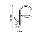 Asymmetric metal hook - height 45mm - capacity a 22mm - capacity b 1mm_