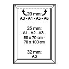 Cadre clippant coins carrés  - aluminium - size 700x1000mm - hauteur profiles25mm_