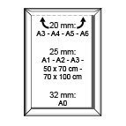 Clip frame square corners - aluminum - size a1 - profiles height 32mm_