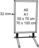 Chevalet clippant avec pied ressort, coins carrés  - aluminium - waterproof - size 700x1000mm - hauteur profiles32mm_