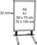Clip-on easel with spring base, square corners - aluminum - waterproof - size a0 - profiles height 32mm_