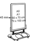 Clip-on easel with water base on casters and square corners - aluminum - waterproof - size 500x700mm - profiles height 45mm_