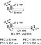 Enkele haak in pvc voor perfowand 150 mm_