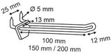Dubbele haak voor perforatie - 3 pin - lengte 100mm - wit_