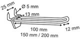 Enkele haak voor perforatie - 2 pin - Lengte: 200mm - wit_