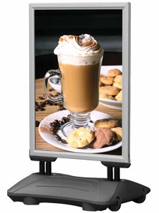 Clip-on easel with water base on casters and square corners - aluminum - waterproof - size 700x1000mm - profiles height 45mm