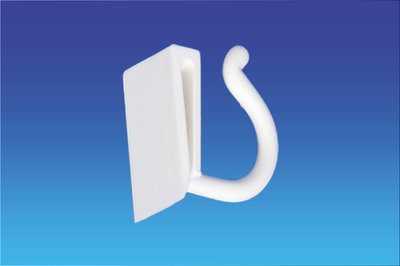 Plastic shelf clip with hook - fixing 29x16x7mm - hook capacity 20mm - white